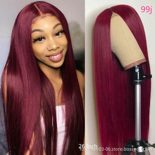 13X6 13X4 Color 99j Red Burgundy 180% Virgin Wig Black Burgundy Hd Transparent Lace Front Wig Brown Blond Ombre Human Hair Wig
